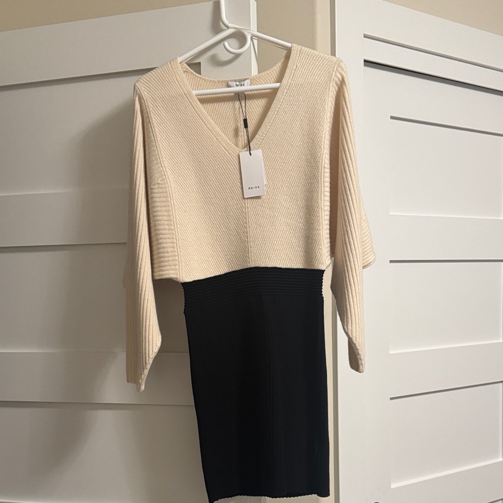 Reiss Beige and Black Long Sleeve Dress